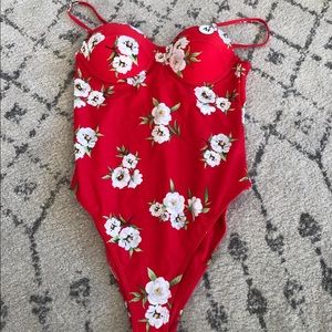 Red floral forever 21 one-piece bathing suit